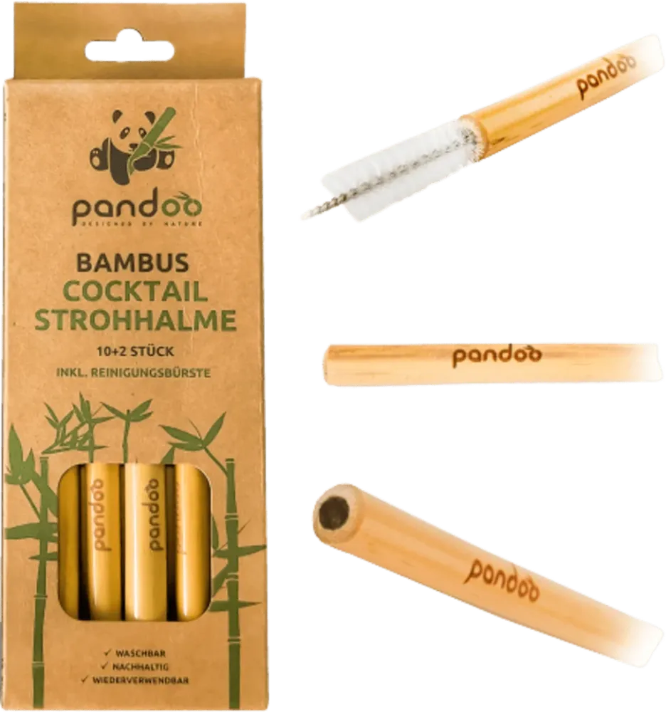 Cocktail Strohhalme aus Bambus, 12er Set inkl Reinigungsbürste
