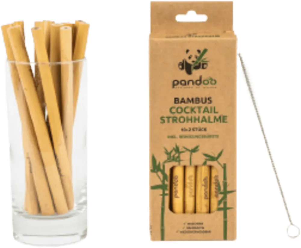 Cocktail Strohhalme aus Bambus, 12er Set inkl Reinigungsbürste