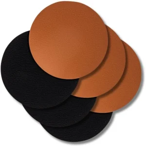 Cookinglife Untersetzer - Veganes Leder - Schwarz / Cognac - doppelseitig - ø 10 cm - 6 Stück