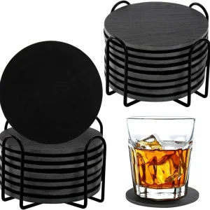 Dicunoy 16er Set schwarze Marmor Untersetzer 10cm runde