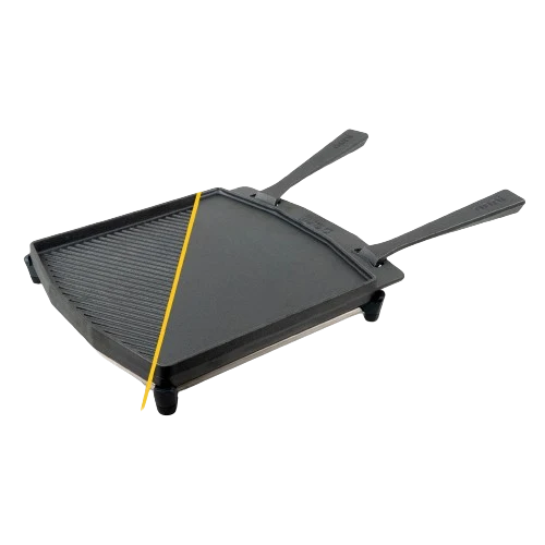 Doppelseitige Grillpfanne mit Stahl-Untersetzer