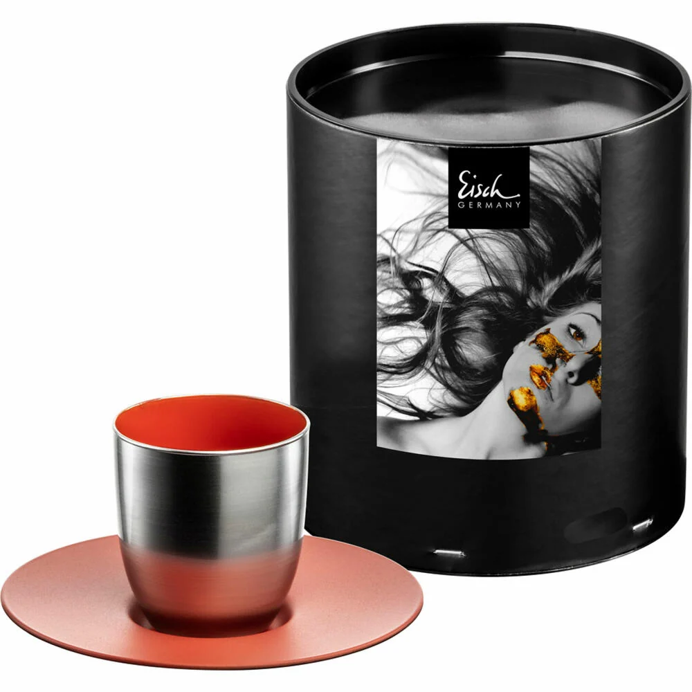 Eisch Espressoglas Cosmo Collect, mit Untersetzer, Espressotasse, Kristallglas, Coral / Silber, 100 ml, 70510919