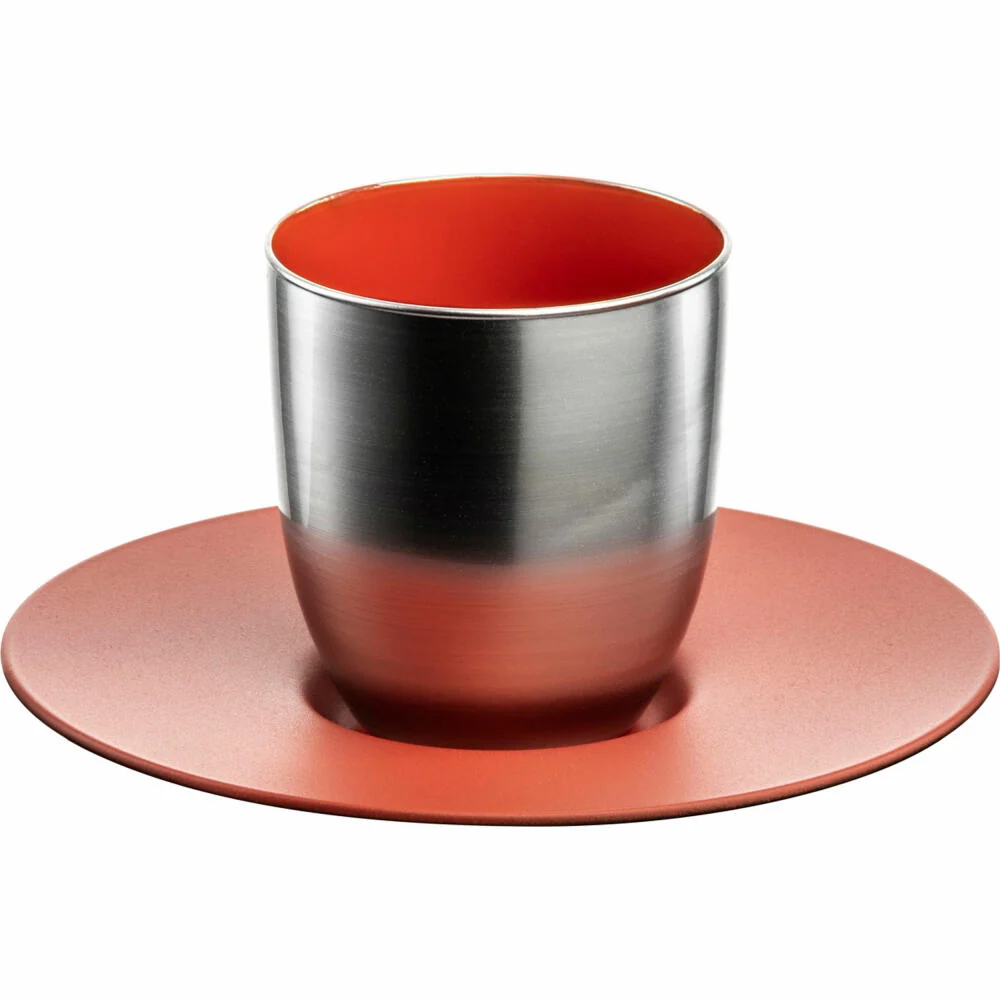 Eisch Espressoglas Cosmo Collect, mit Untersetzer, Espressotasse, Kristallglas, Coral / Silber, 100 ml, 70510919