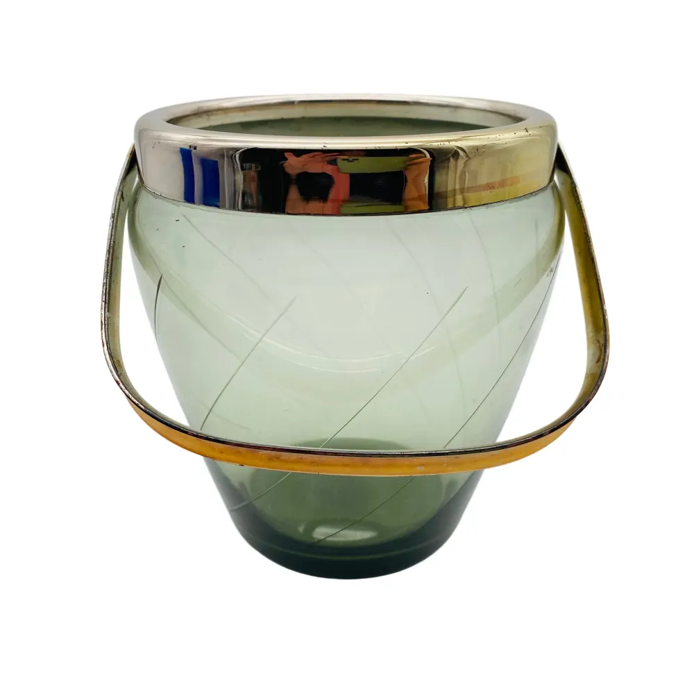Eiseimer Mid Century Rauchglas Eiswürfelbehälter 50er 60er Jahre beschliffen