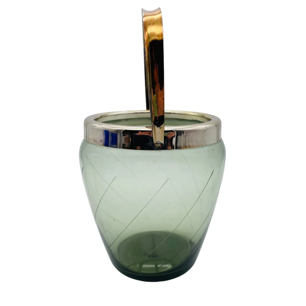 Eiseimer Mid Century Rauchglas Eiswürfelbehälter 50er 60er Jahre beschliffen