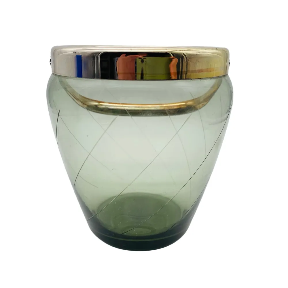Eiseimer Mid Century Rauchglas Eiswürfelbehälter 50er 60er Jahre beschliffen