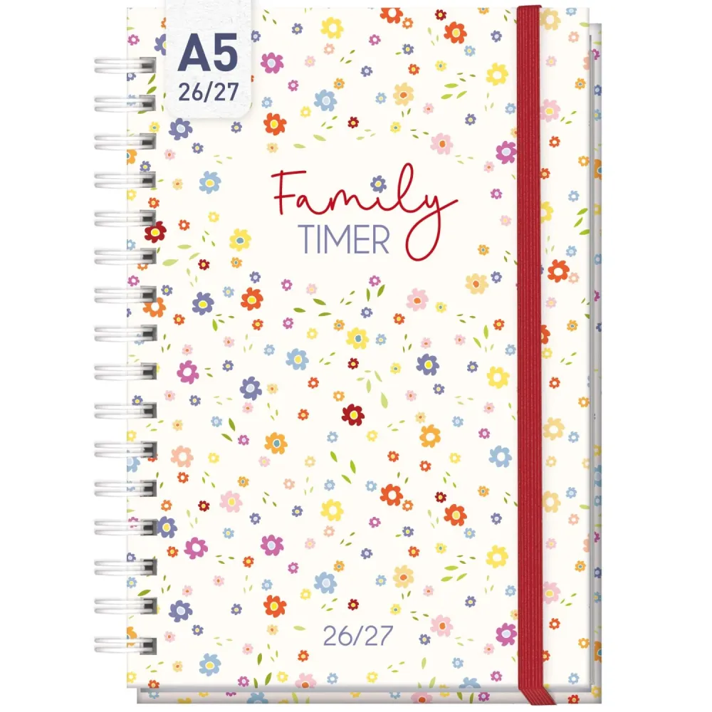 Family-Timer 2026/2027 / 17 Monate / A5 / Tiny Blossoms / Häfft-Verlag