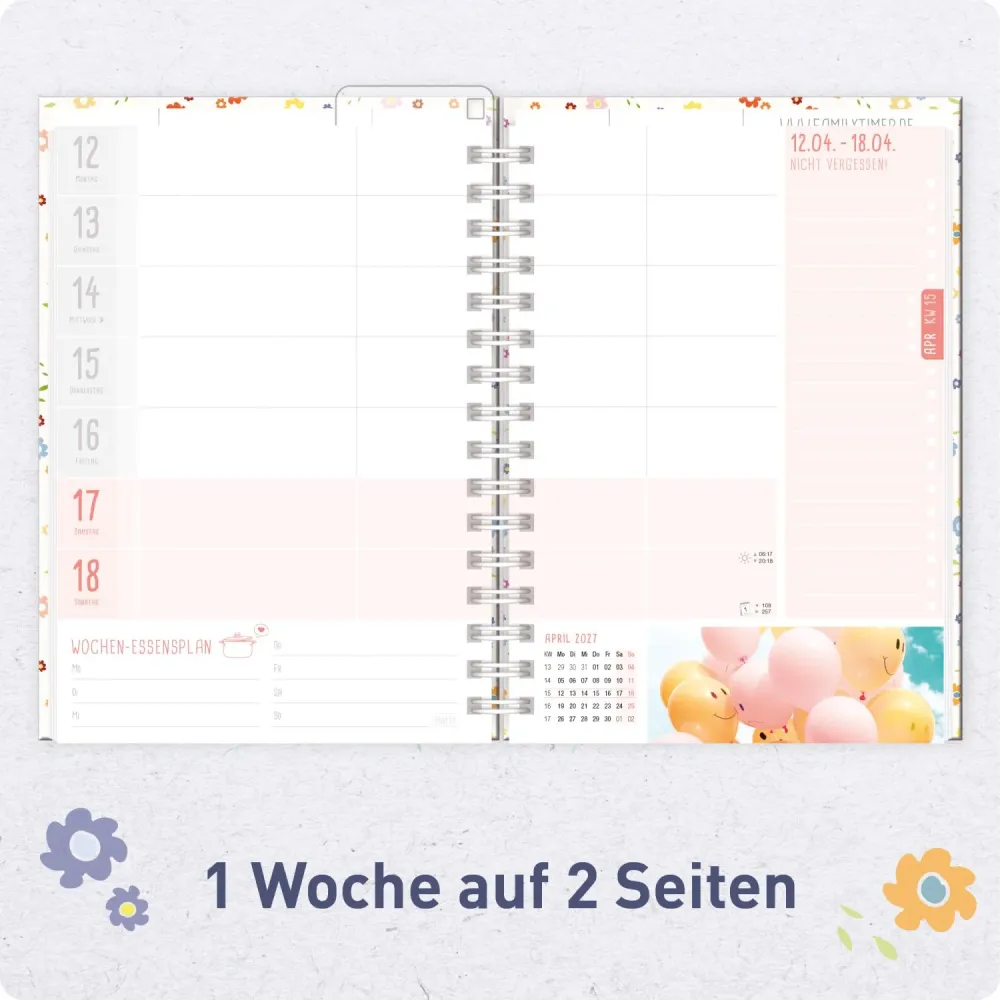 Family-Timer 2026/2027 / 17 Monate / A5 / Tiny Blossoms / Häfft-Verlag