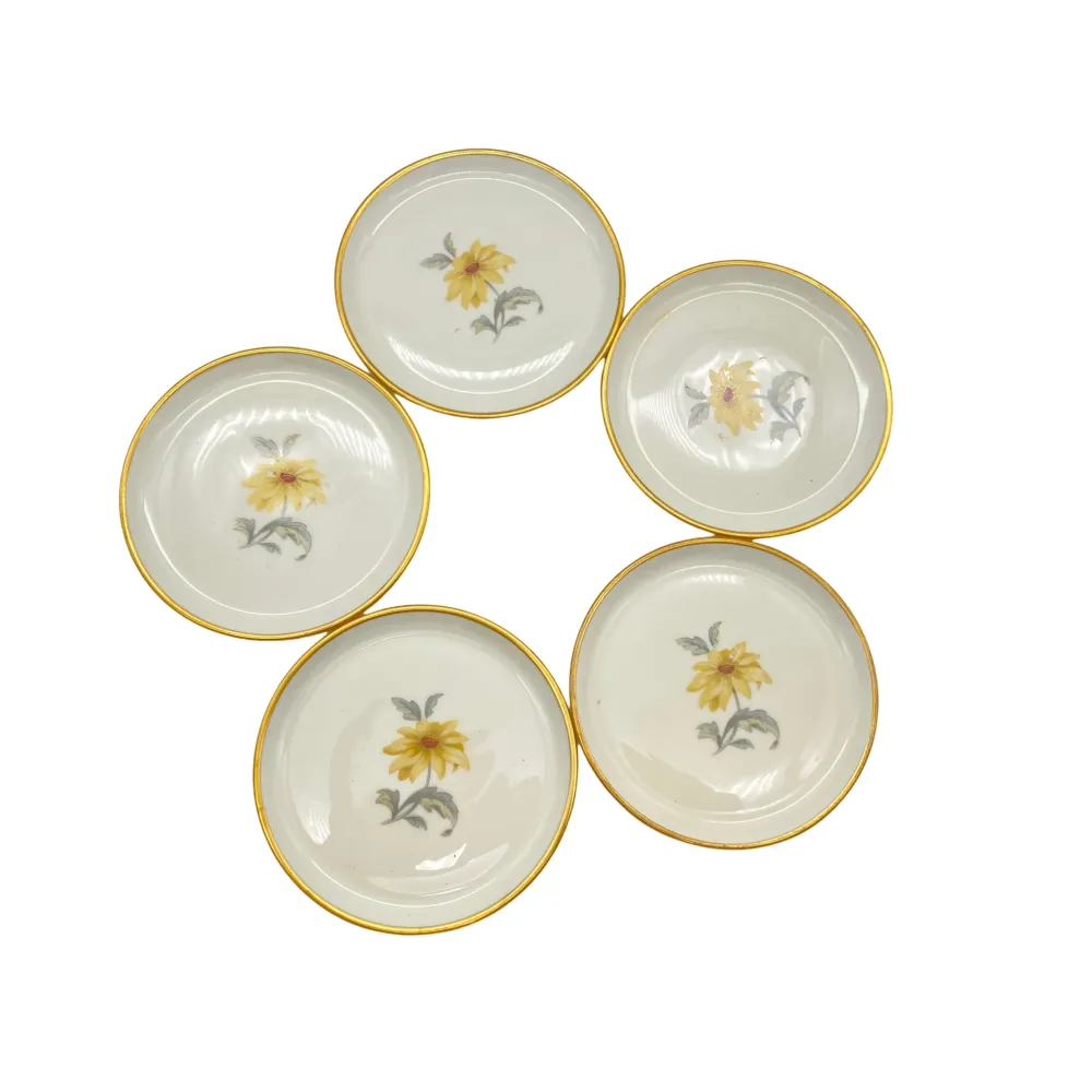 FÜRSTENBERG Untersetzer Teller 5er Set Porzellan Blumen 9,9 cm Goldrand 60er