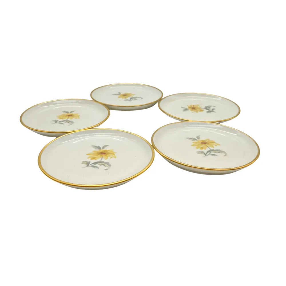 FÜRSTENBERG Untersetzer Teller 5er Set Porzellan Blumen 9,9 cm Goldrand 60er