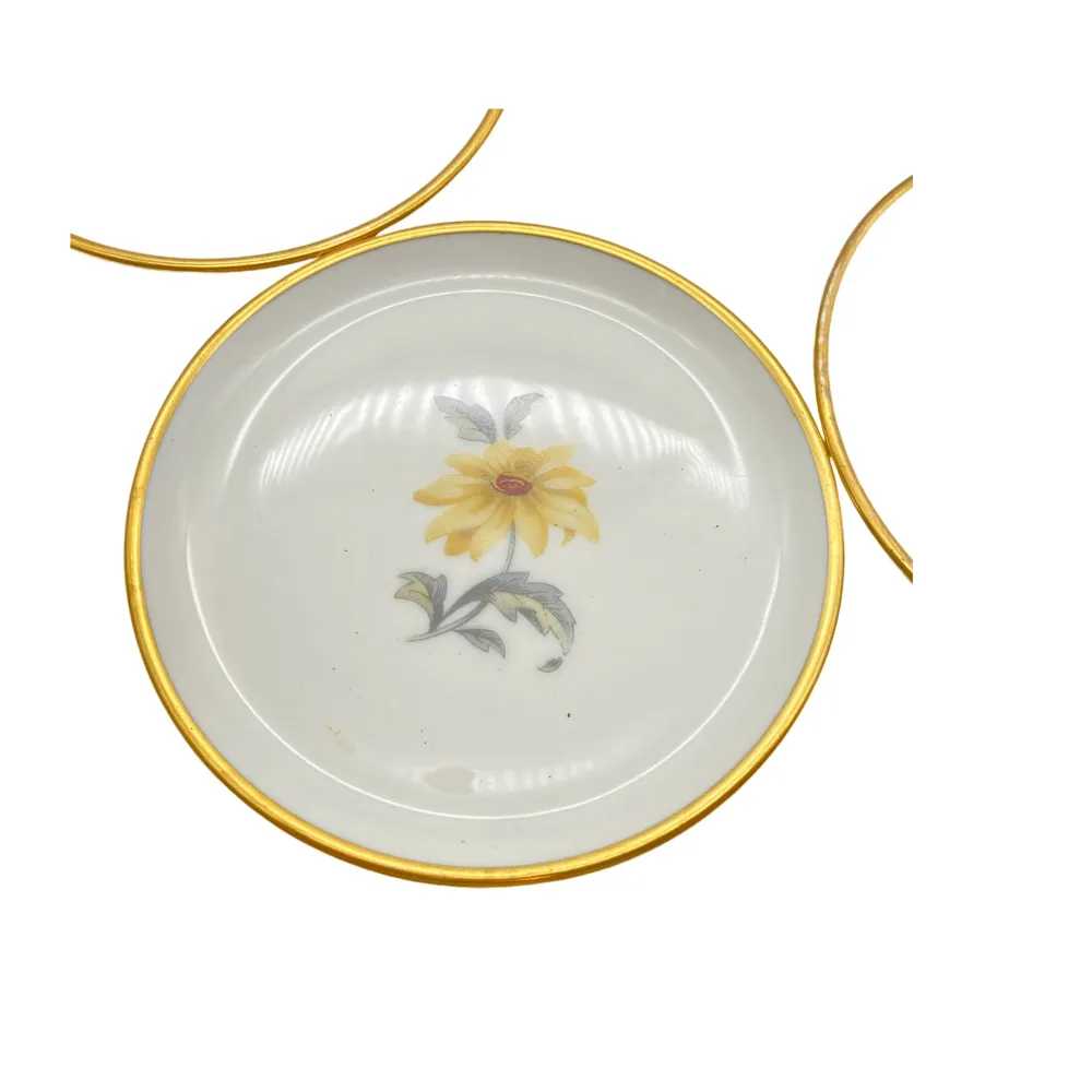 FÜRSTENBERG Untersetzer Teller 5er Set Porzellan Blumen 9,9 cm Goldrand 60er