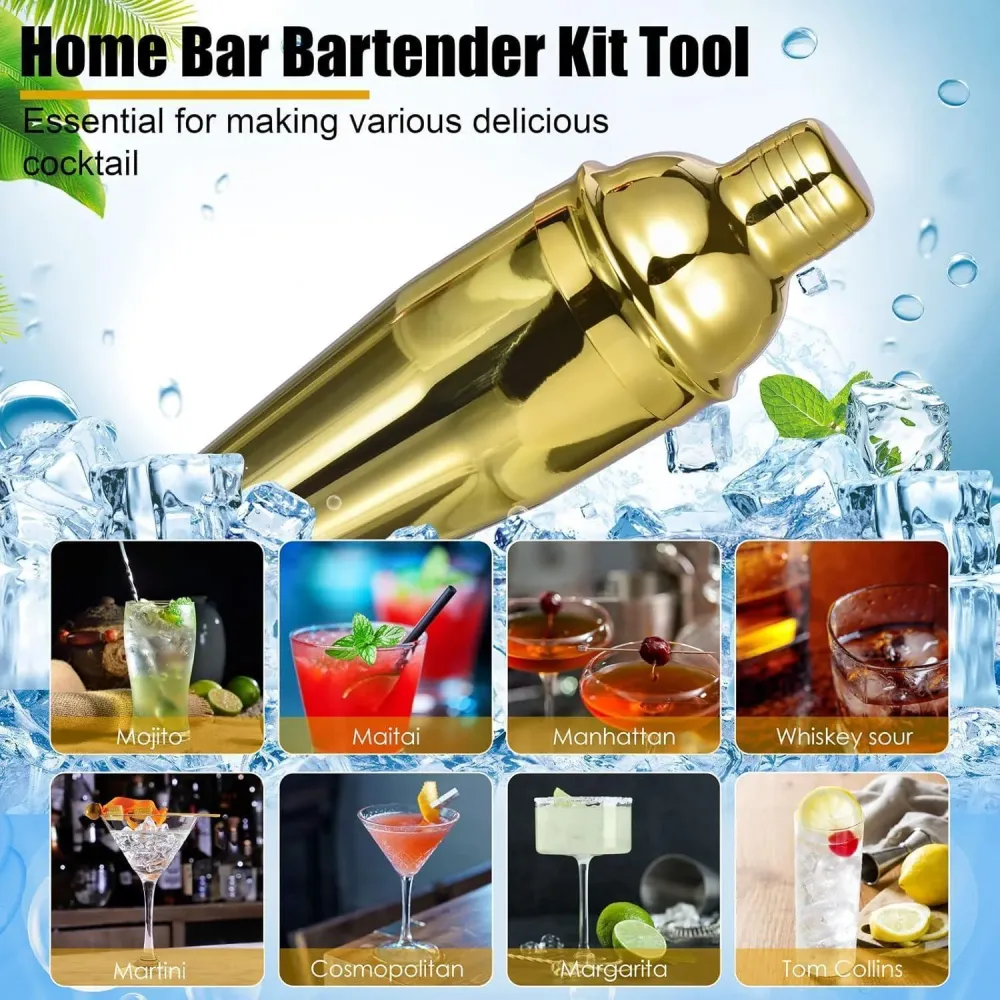 Goldenes Cocktail Shaker Set Edelstahl 750ML 12-Teilig