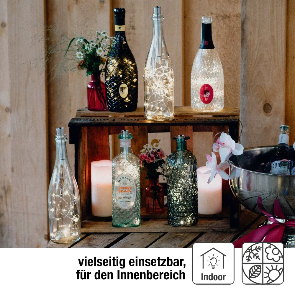 Hellum LED Flaschenlichterkette, 40 LEDs, Timer, Metallkorken, Batterie, 2-er Set 150605