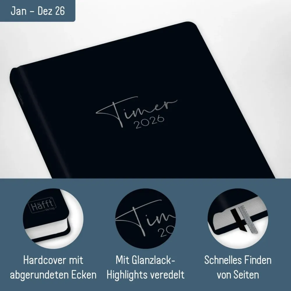 Häfft-Timer 2026 / Jugendkalender / A5 / Black Edition