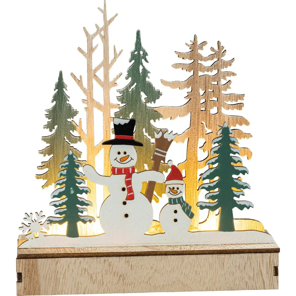 LED Diorama "Schneemann" mit Timer, farbig, 15 cm