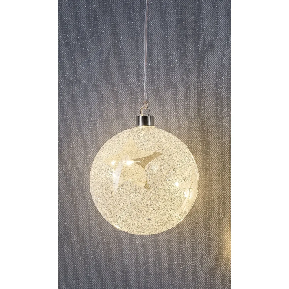 LED Glaskugel Frost Dekor, Batteriefach und Timer, Ø 12 cm
