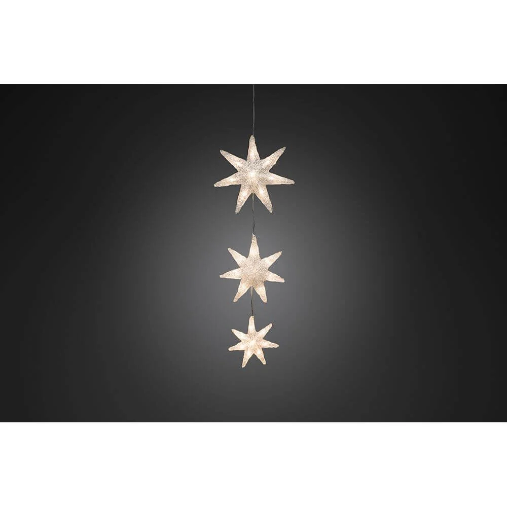 LED Lichtervorhang 3 Sterne Timer 24 Warmweiße Dioden IP44