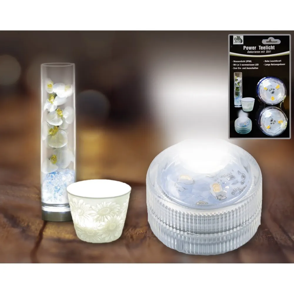 LED Teelichte, 2er Set, warmweiß mit Timer