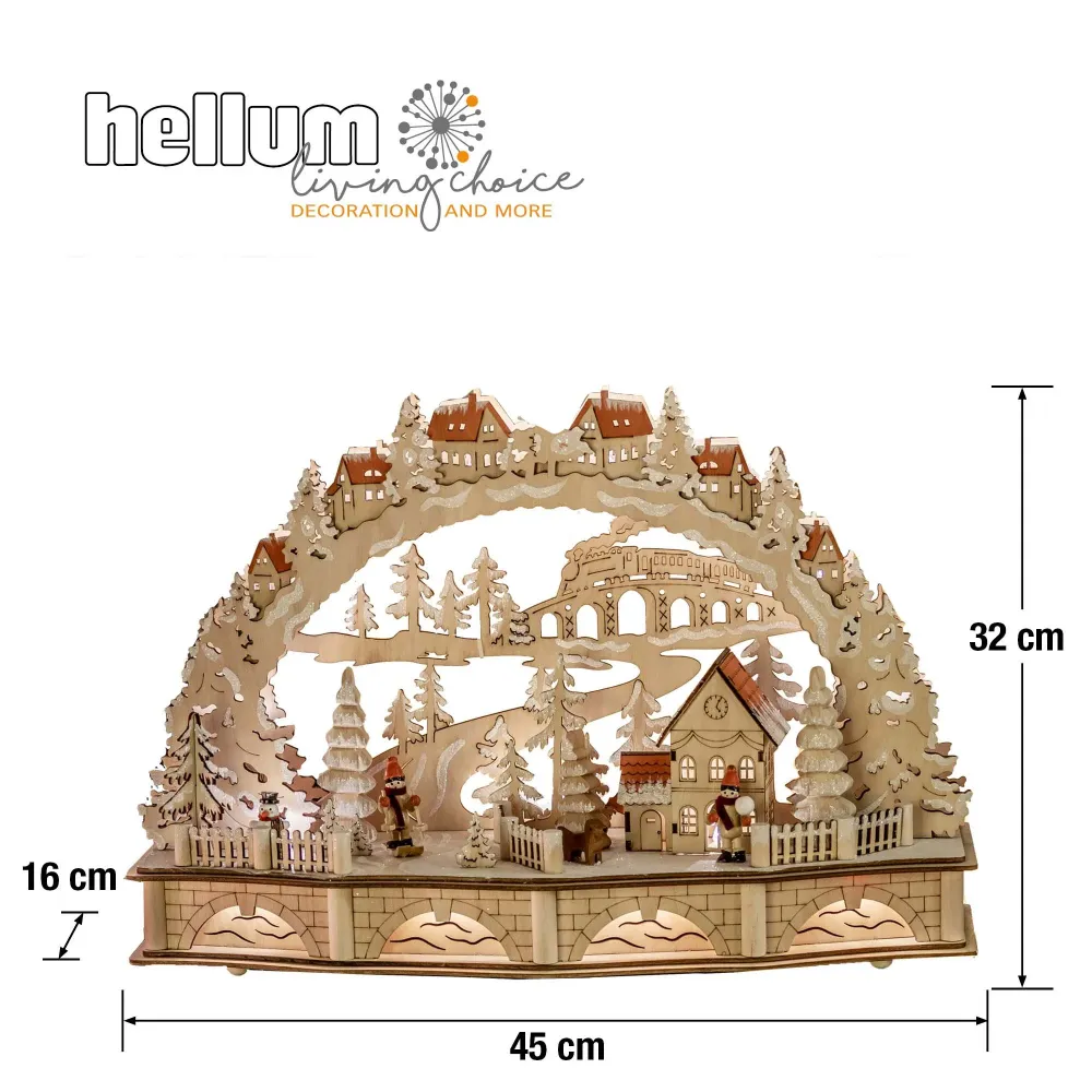 LED-Holzleuchter „Winterliche Dorfszene mit Eisenbahn“, mit 6h-Timer, batteriebetrieben #1_525007