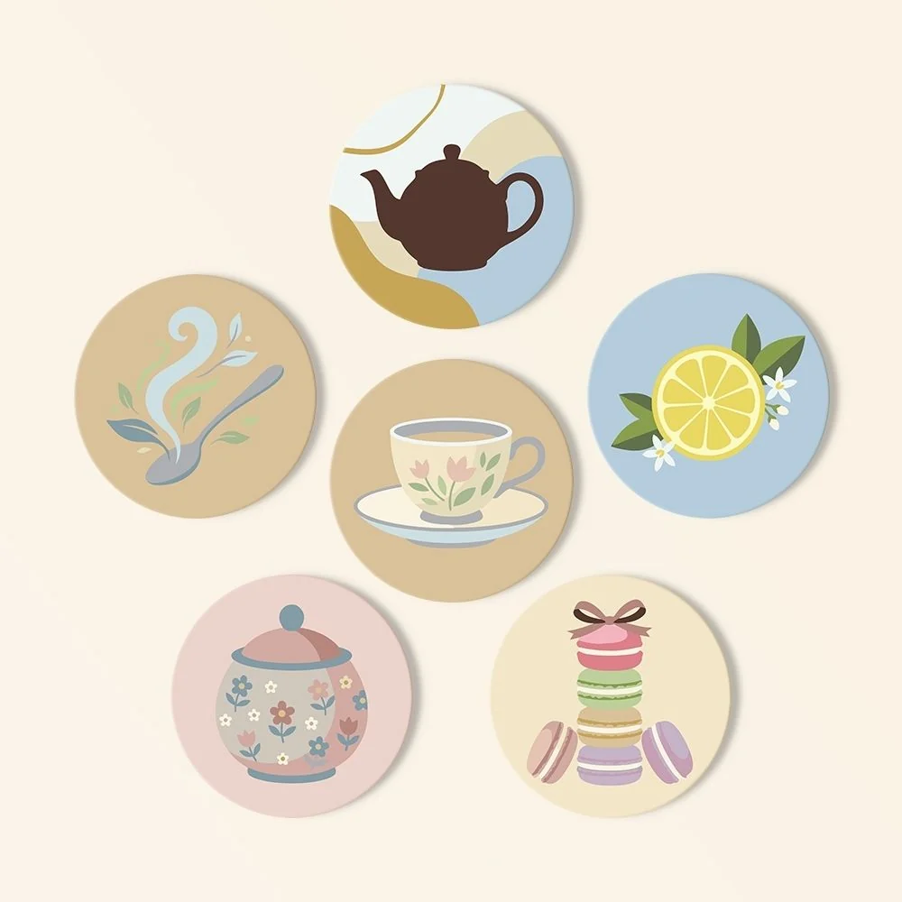 Malen nach Zahlen 10cm Untersetzer (6 Stück) - Tea Time