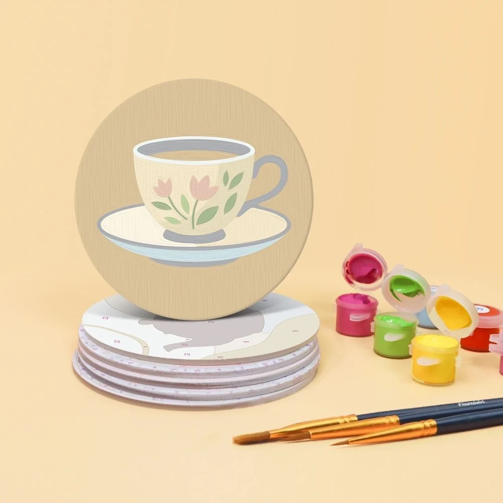 Malen nach Zahlen 10cm Untersetzer (6 Stück) - Tea Time
