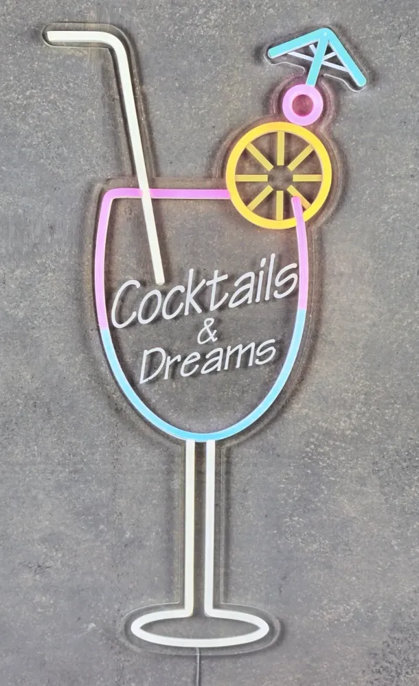 Neon Schild "Cocktail & Dreams" 58x28cm Bar Drink Wand Schild Outdoor LED Retro