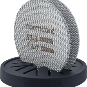 Normcore Premium Puck-Sieb, Puck Screen, 53.3 mm, 2 Stück, mit Ständer
