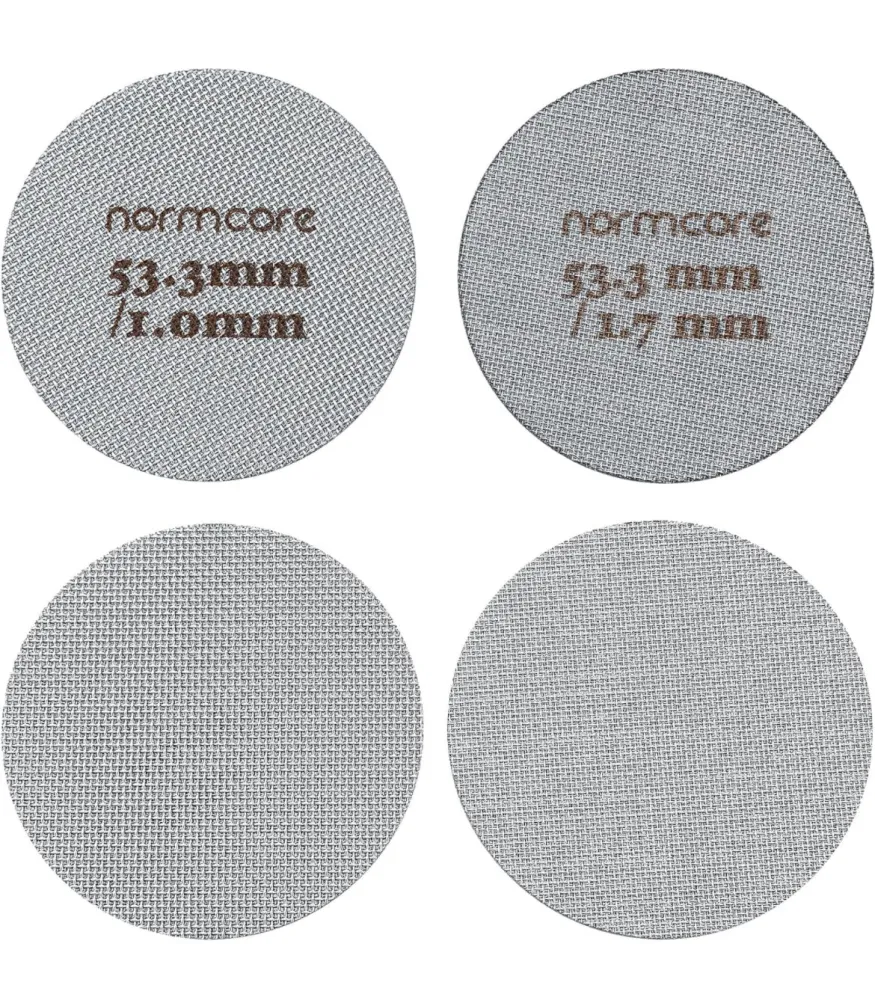 Normcore Premium Puck-Sieb, Puck Screen, 53.3 mm, 2 Stück, mit Ständer