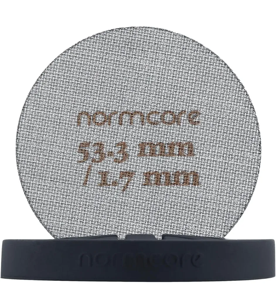 Normcore Premium Puck-Sieb, Puck Screen, 53.3 mm, 2 Stück, mit Ständer