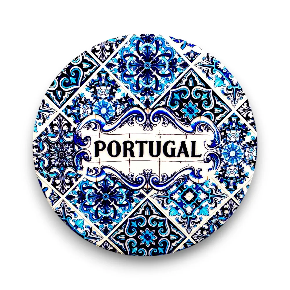 Portugal Keramikfliesen-Untersetzer mit Korkboden, blaues Azulejo-Mosaik