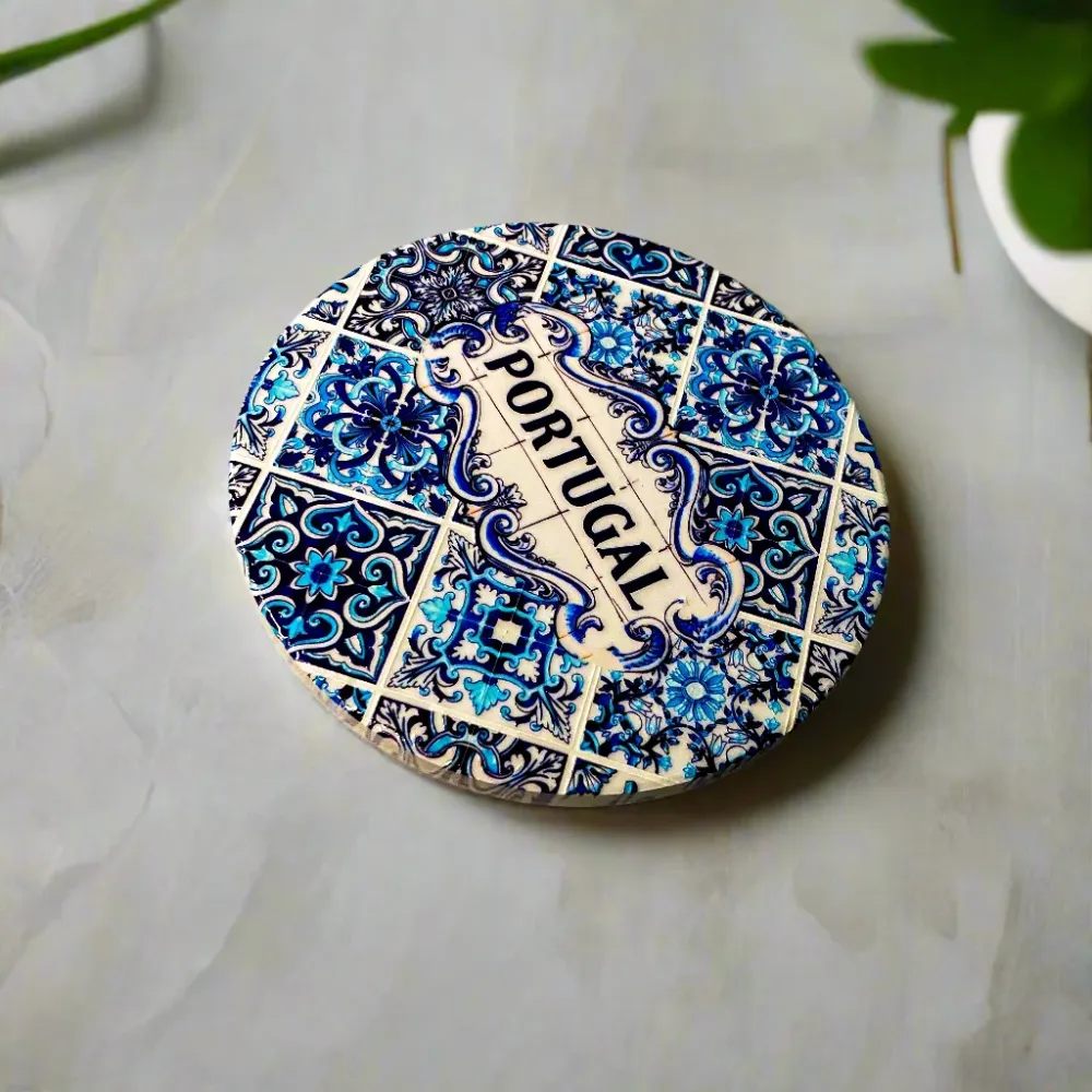 Portugal Keramikfliesen-Untersetzer mit Korkboden, blaues Azulejo-Mosaik