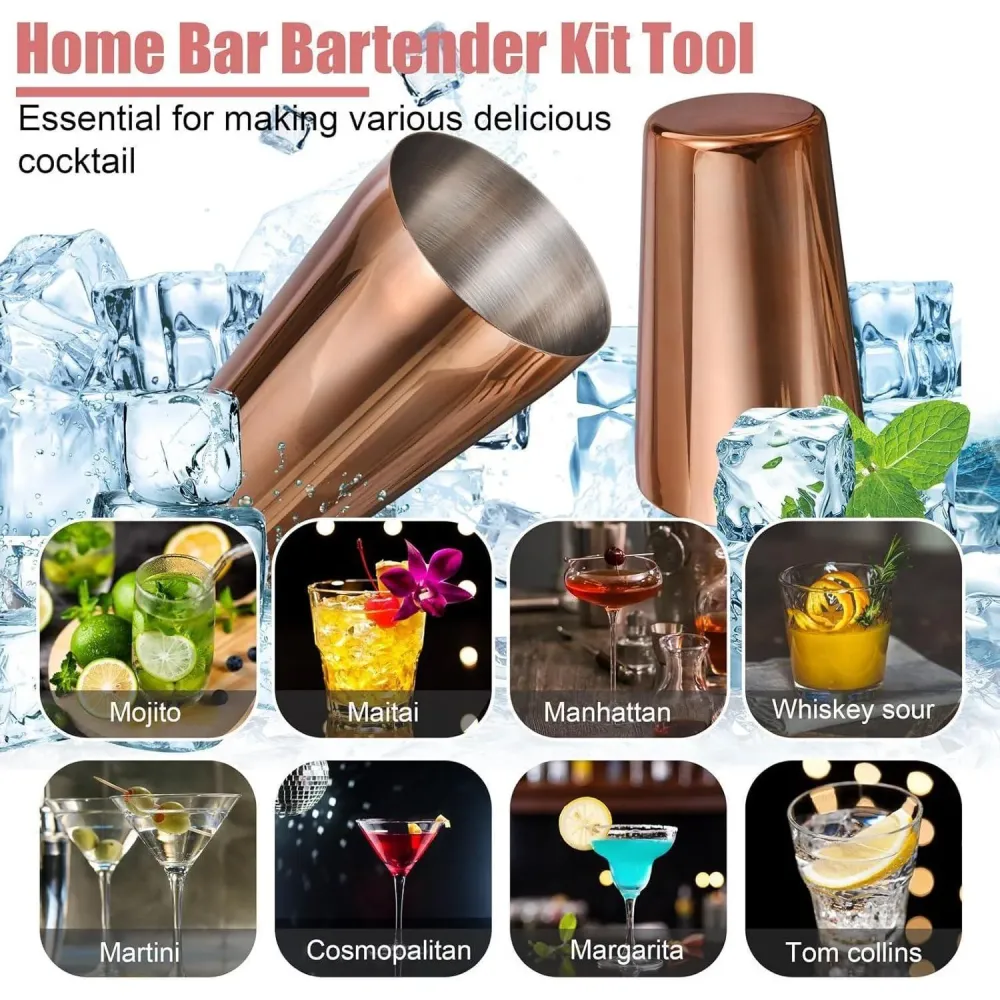 Rosegold Cocktail Shaker Set Edelstahl 550ML/750ML 12-Teilig