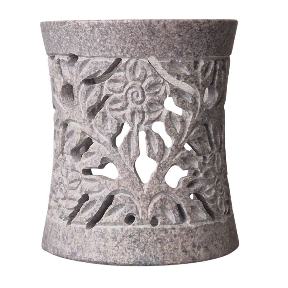 Räuchergefäß grau-rosé | florale Gravur | Sieb 6 cm