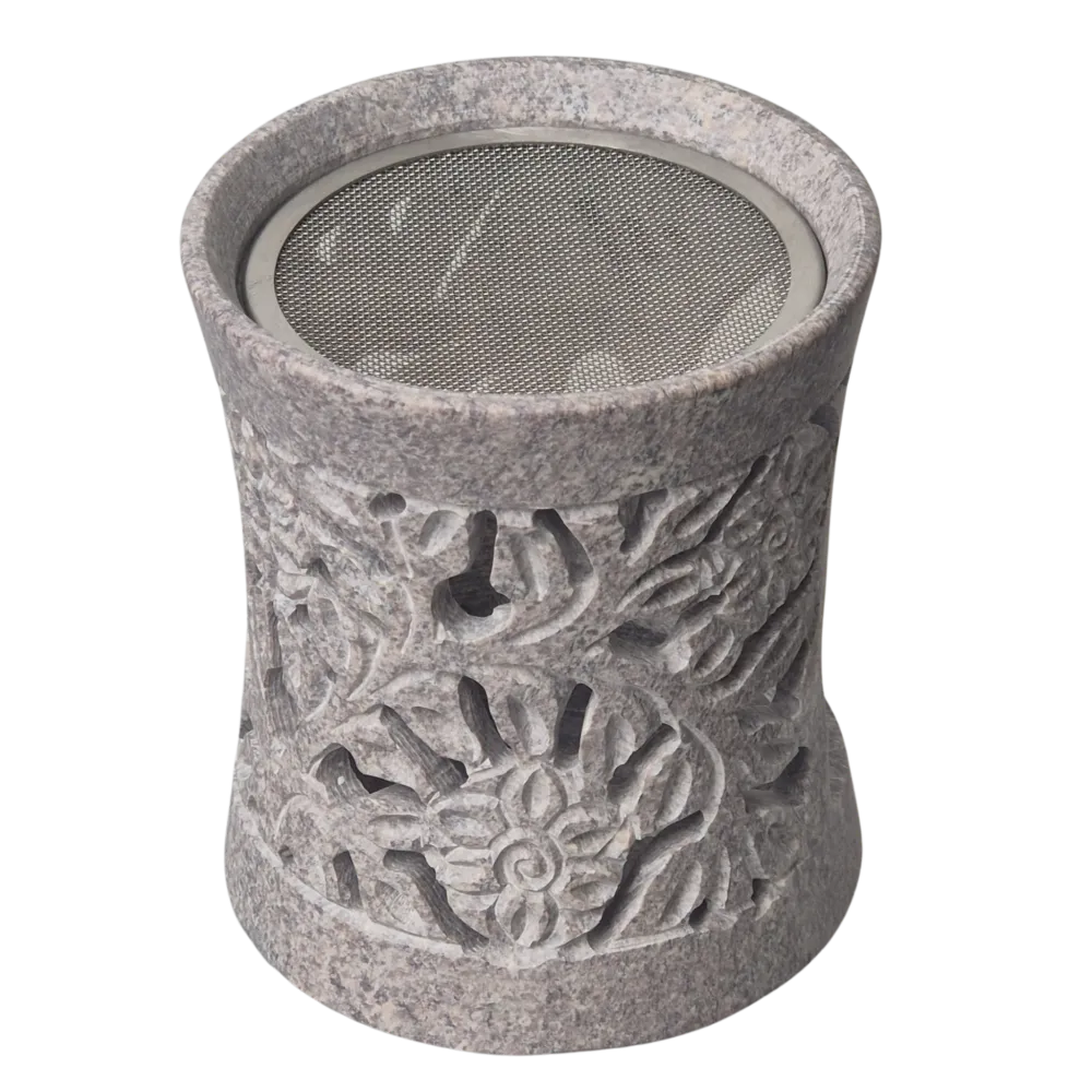Räuchergefäß grau-rosé | florale Gravur | Sieb 6 cm