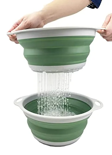 SAMMART 2,6 Liter Zusammenklappbares Sieb- und Schüsselset aus TPE/PP. Faltbares Waschbecken – tragbare Geschirrspülwanne...