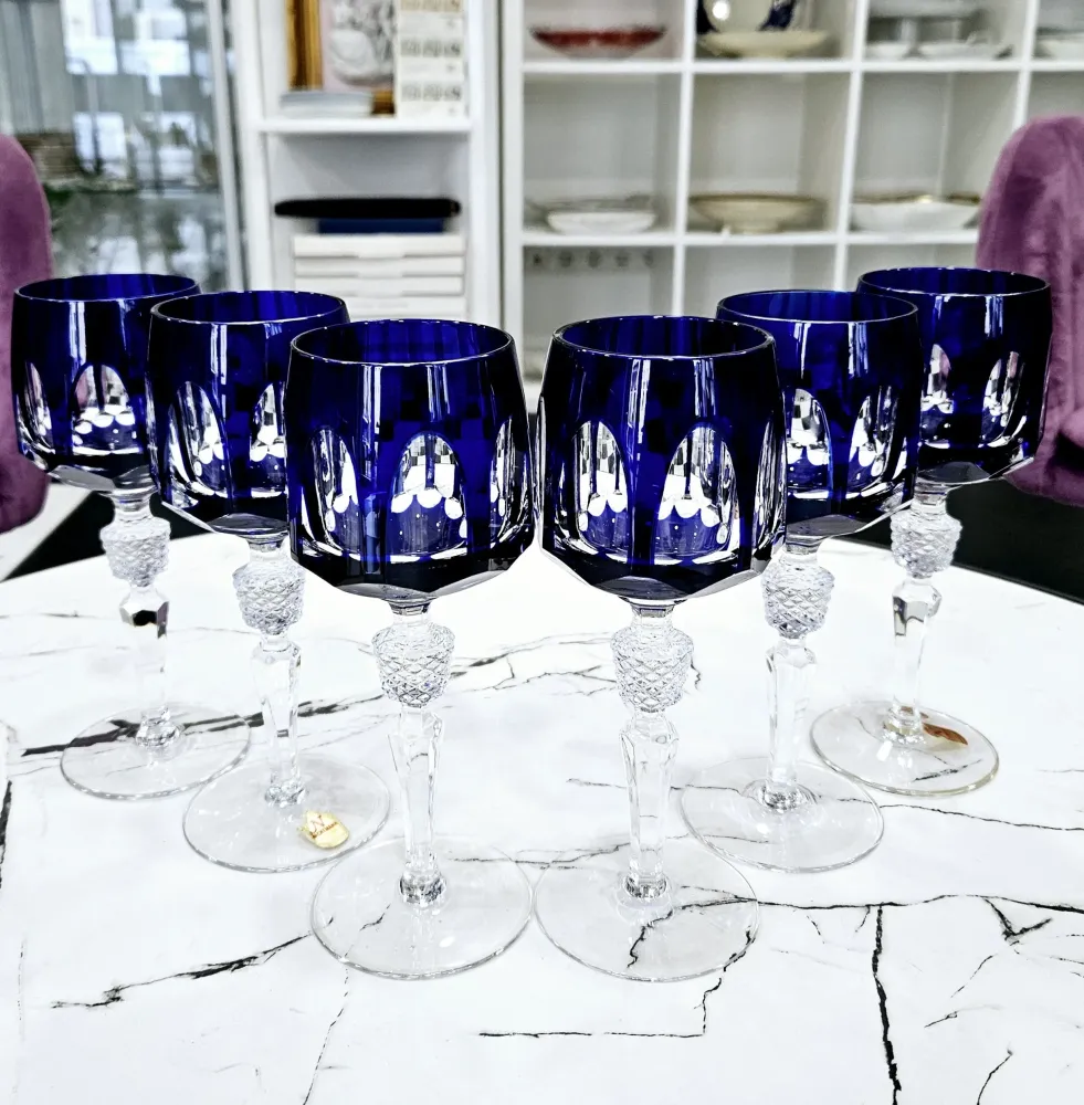 Satz von 6. Nachtmann Antika Kollektion von Luxus blauen Kristall Weingläser (200ml)