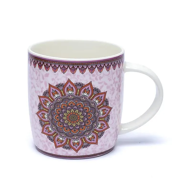 Teetasse Mandala Lila mit Sieb – Bone China Porzellan – 400 ml