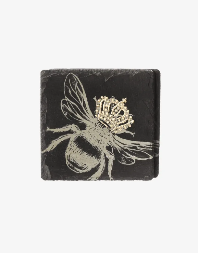 Untersetzer Bij mit goldener Krone - Graviert - Schiefer - Just Slate Company Schottland