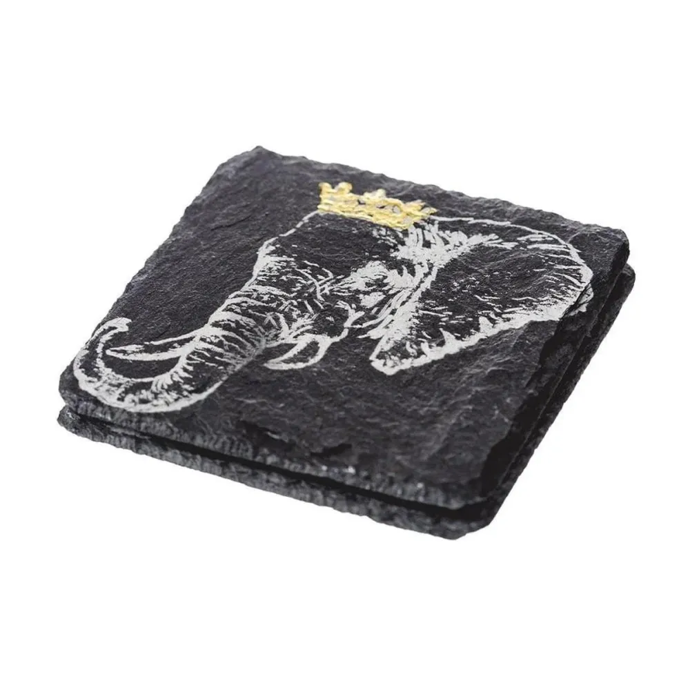 Untersetzer Elefant mit goldener Krone - Graviert - Schiefer - Just Slate Company Schottland