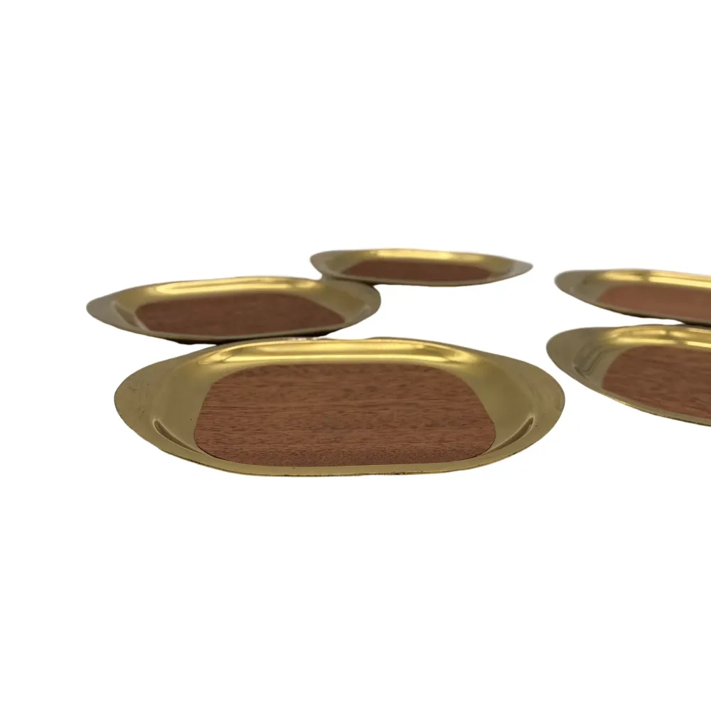 Untersetzer Glasuntersetzer Messing Holz Mid Century 60er Jahre