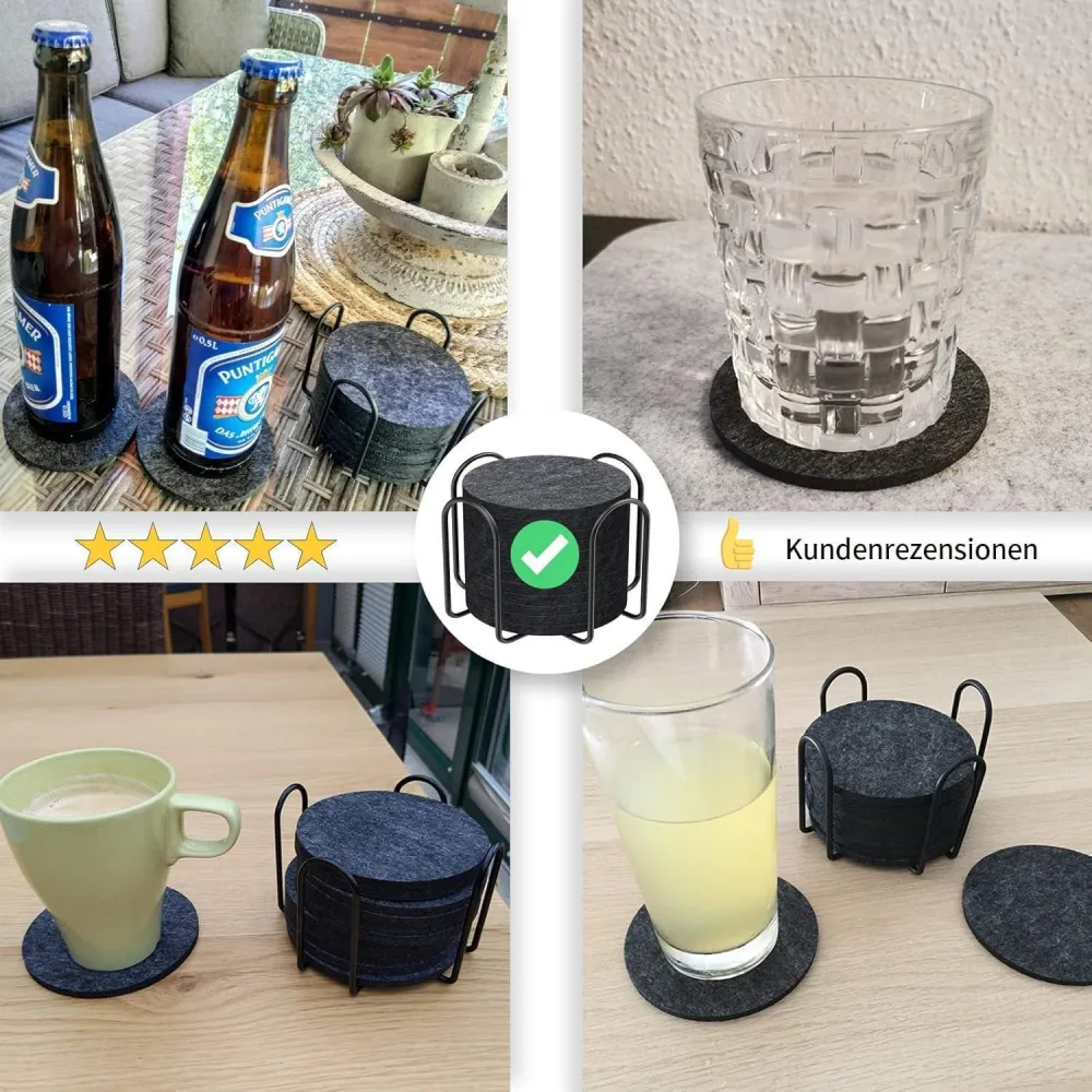 Untersetzer Gläser Filzuntersetzer Rund 12er Set mit Halter