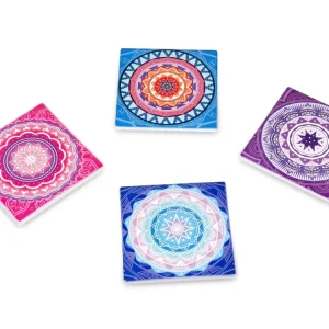 Wunderschöner Untersetzer Tischuntersetzer im 4er Set Mandala Design aus Steingut und Korkboden bunt