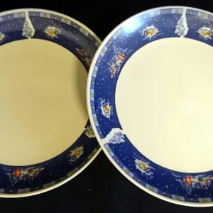 2er Set DESSERTTELLER - Porzellan, Weihnachten Advent Schnee Dorf Haus Tannenbaum Sterne Motiv Dekor, Wellco Design
