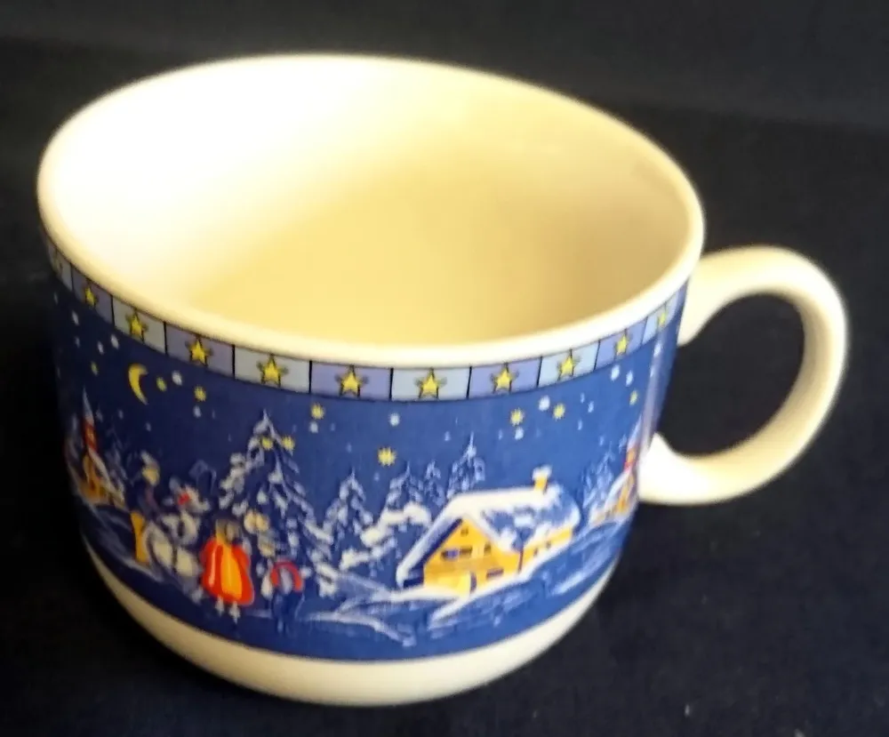 2er Set KAFFEETASSEN - Porzellan, Weihnachten Advent Schnee Dorf Haus Tannenbaum Sterne Motiv Dekor, Wellco Design
