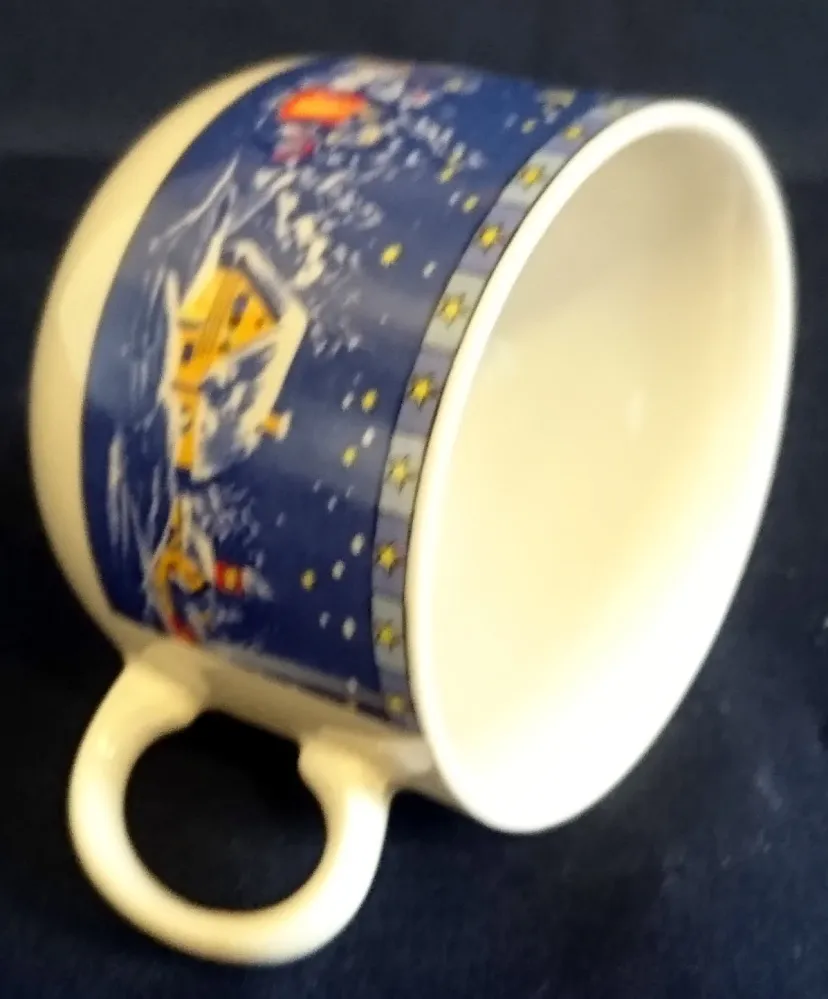 2er Set KAFFEETASSEN - Porzellan, Weihnachten Advent Schnee Dorf Haus Tannenbaum Sterne Motiv Dekor, Wellco Design