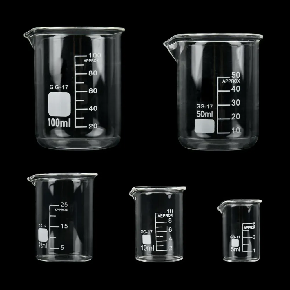 BUYGOO Labor Becherglas Messbecher Set 5ml 10ml 25ml 50ml 100ml Borosilikatglas