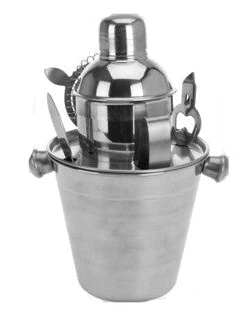 Cookinglife Barset RVS 6-teilig - Cocktailshaker, Eiseimer, Sieb, Flaschenöffner, Zange und Messer