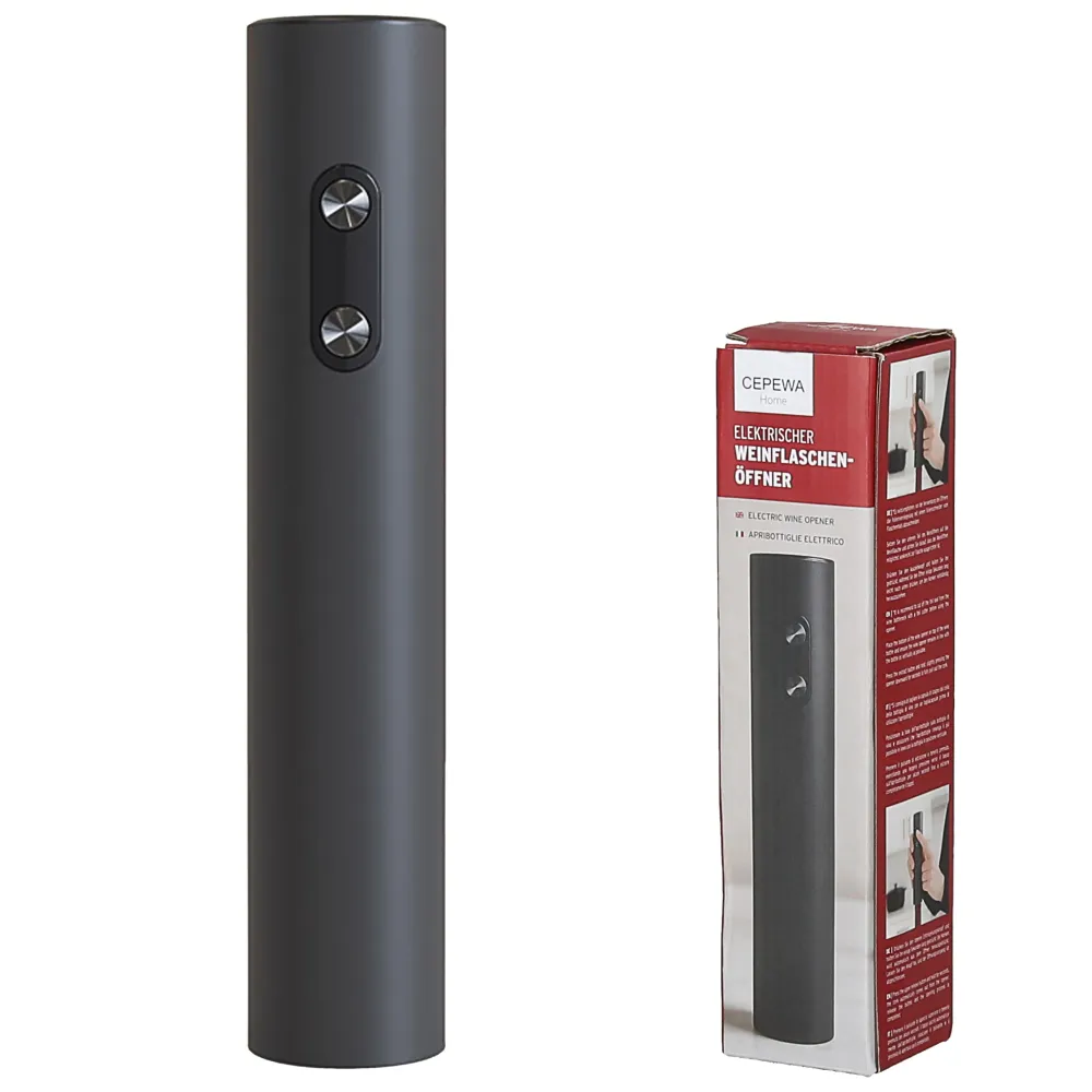 Elektrischer Weinflaschenöffner Kunststoff schwarz 4,5x22,5cm Flaschenöffner Entkorken per Knopfdruck batteriebetrieben Ko...