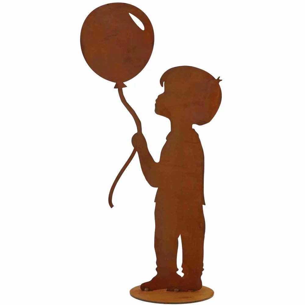 Junge mit Luftballon | Edelrost Gartendeko Figur - Entzückende Rost Deko für Garten und Haus