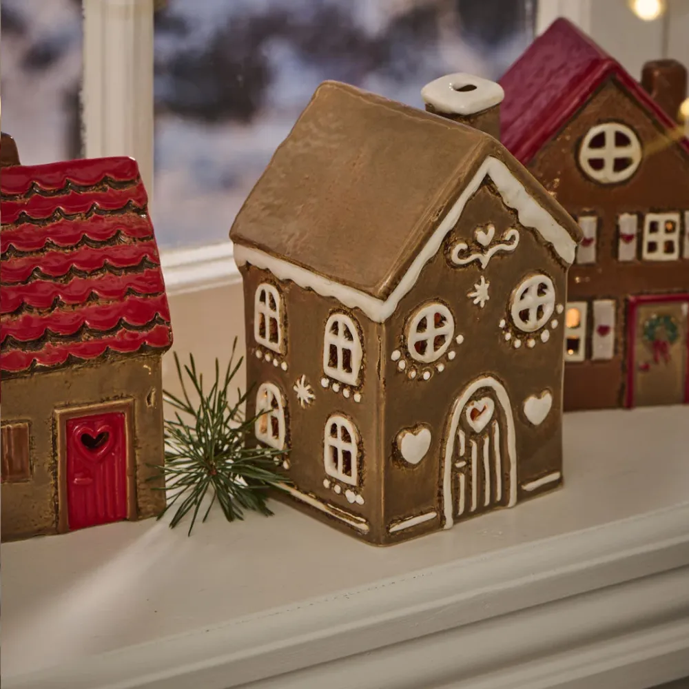 Ib Laursen - Haus für Teelicht "Stille Nacht" Lebkuchenhaus mit gebogener Tür